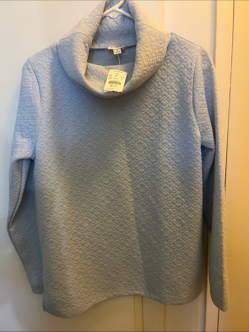 J. Crew Pale Blue Quilted Cowl Neck Sweater